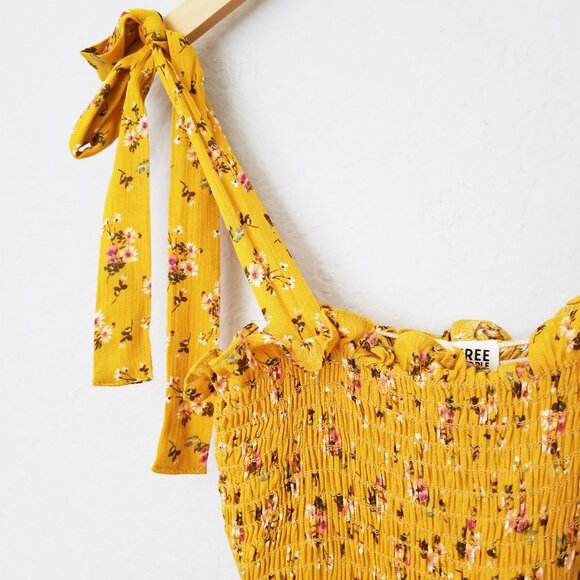 NEW Free People Bella Smocked Slip Tie Strap Bodycon Mini Dress XS Yellow Gold - Picture 8 of 12